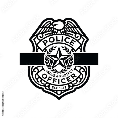Thin Blue Line Style Police Department Memorial Badge Symbol on White Background