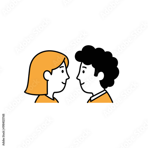 Man and Woman Facing Each Other Vector Illustration