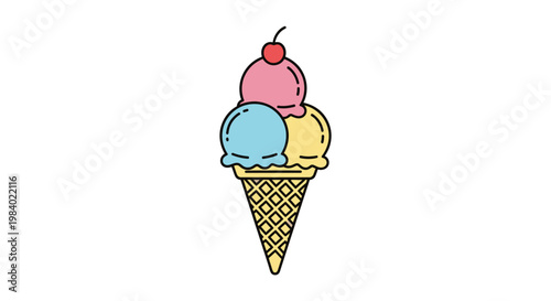 Colorful Ice Cream Cone Dessert Treat.