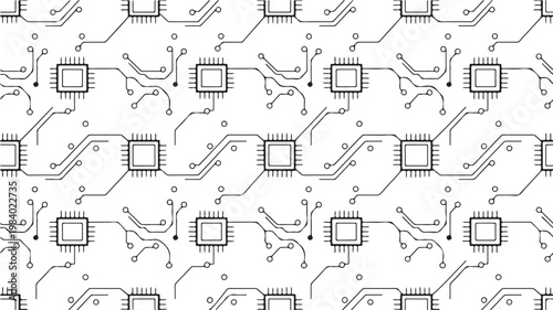 Circuit Board Pattern with Microchips, Futuristic Electronic Motherboard Background for Technology and Hardware Design