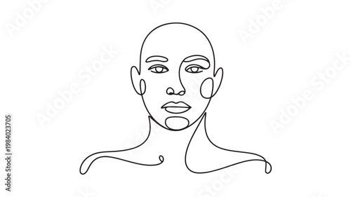 One Line Drawing Woman Face with Blush Minimalist Beauty Portrait Illustration