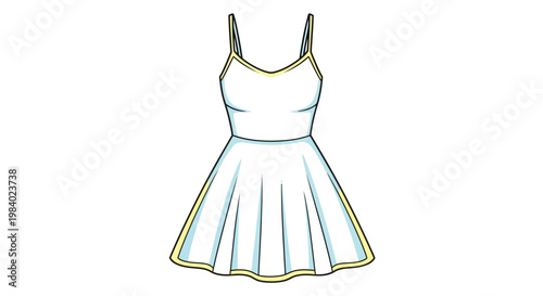 A white sundress vector illustration, featuring a sleeveless design with thin straps and a flared skirt, is presented in a clean, flat style against a stark white background