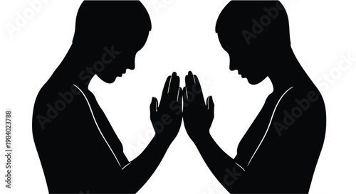 Two silhouetted figures touching hands in a moment of connection and reflection.