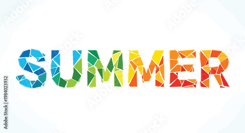 Summer, colorful mosaic text, multicolored letters, vibrant alphabet