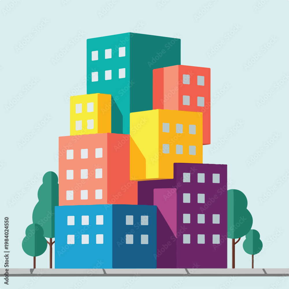Naklejka premium Colorful buildings stacked high together.