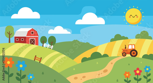 Tractor on a dirt road field.