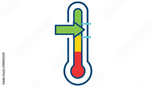 Thermometer Icon, Temperature Symbol, Green Arrow isolated on White Background