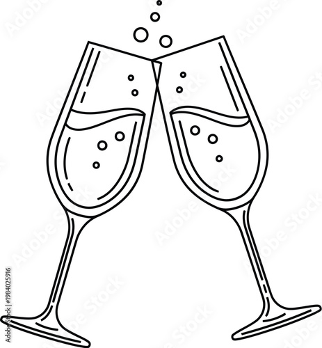 Two champagne glasses clinking together with bubbles rising