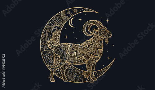 Aries Zodiac Sign Ram Celestial Vector Art Design