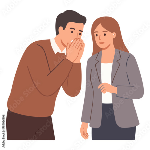Man coughs while talking to a concerned woman in a meeting