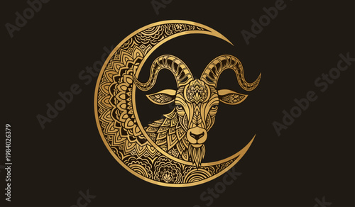 Intricate Ram Moon Symbol Vector Art for Spiritual Branding & Design