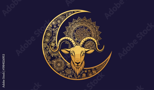 Vibrant Fractal Ram Head Zodiac Aries Symbolic Artwork Vector