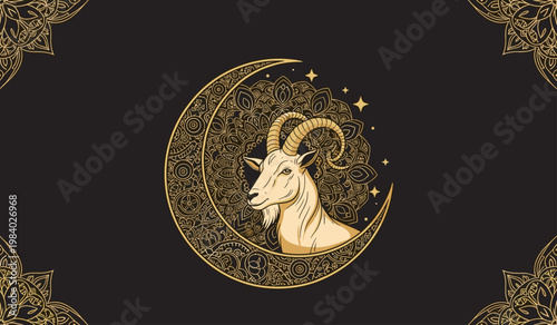Elegant Aries Zodiac Sign Vector Art with Celestial Moon Design