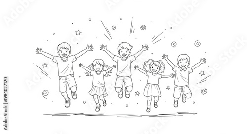 Joyful Children Jumping in Celebration with Confetti.