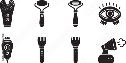 Black Solid Beauty Tech Silhouettes Set of Six on White Background