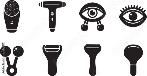 Black Solid Beauty Tech Silhouettes Set of Six on White Background