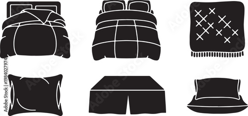 Black Solid Bedding Silhouettes Set of Six on White Background