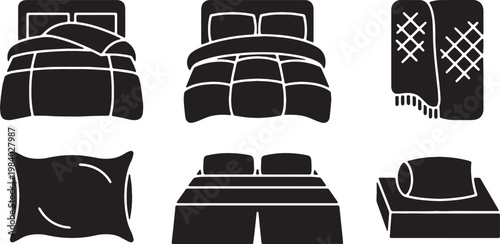 Black Solid Bedding Silhouettes Set of Six on White Background