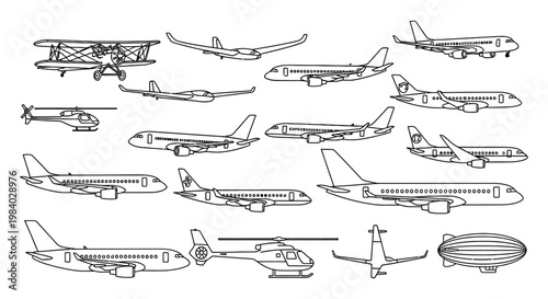 diverse collection of aircraft airplanes helicopters and airships