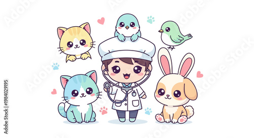 Cartoon animals and a child.