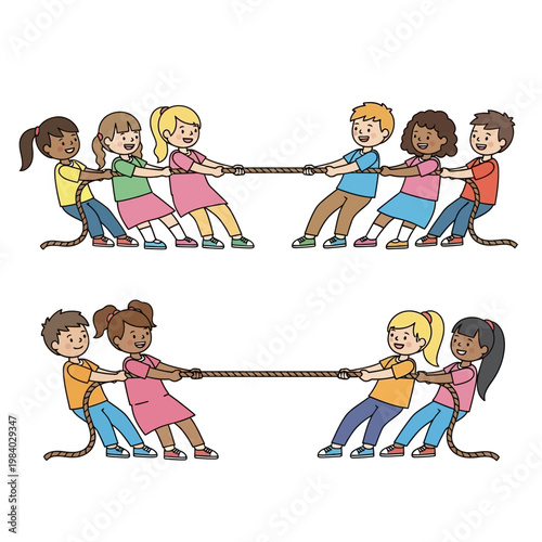 Children playing tug of war game.