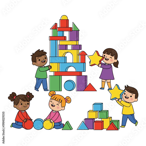 Children playing with colorful blocks.