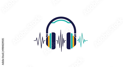 Colorful Headphones with Sound Waves.