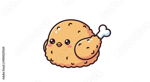 Cute cartoon chicken nugget with bone.