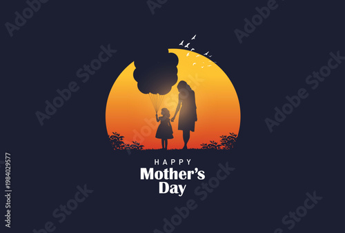 Happy mothers day post a mother and child silhouette