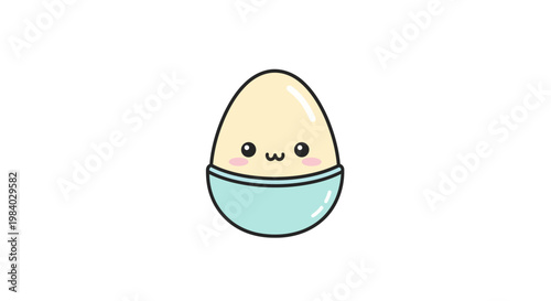 Cute cartoon egg character smiling.