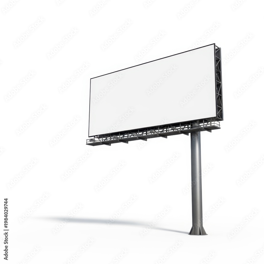 Obraz premium Large blank rectangular billboard on a single metal pole, isolated on white