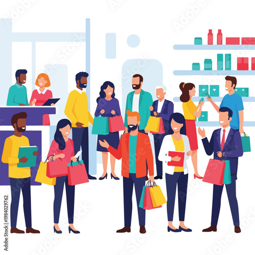 Diverse group of people shopping together.