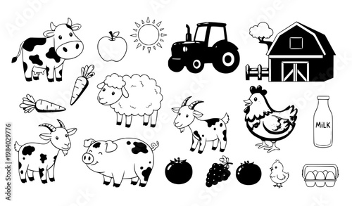 Farm Products and Animals Bright Sticker Set