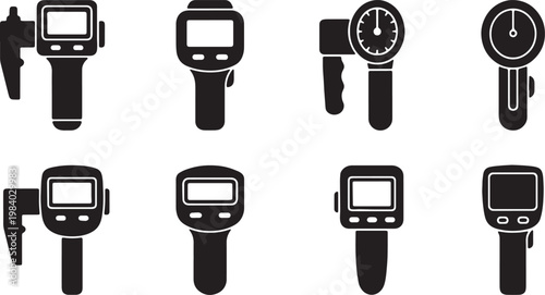 Black Solid Body Fat Caliper Silhouettes Set of Six on White Background