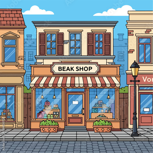 Colorful cartoon beak shop storefront exterior.