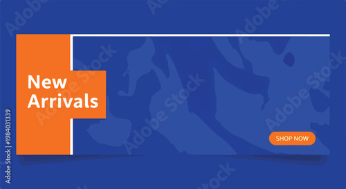 A blue banner with orange accents and white text