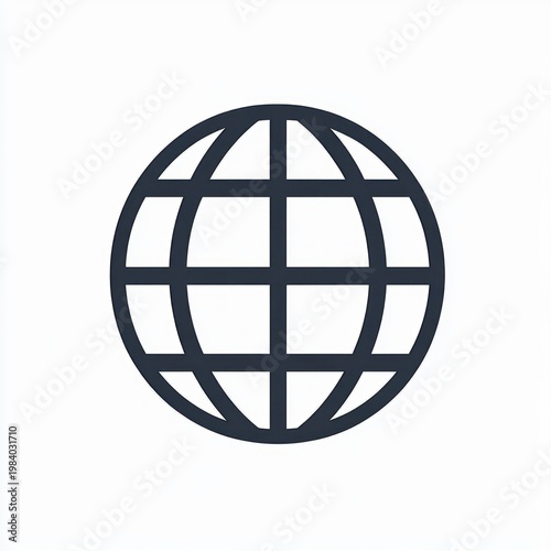 minimal monochrome globe icon with latitude and longitude grid centered on white background, clean modern neutral feel