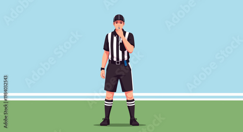 Referee standing on sports field.