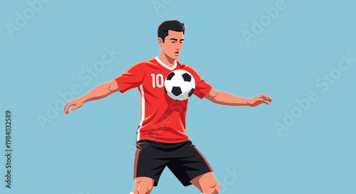 Soccer player kicking ball with skill.