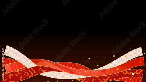 和風の帯が絡み合う背景イラスト