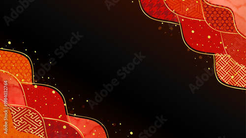 和風の鱗、波の背景イラスト