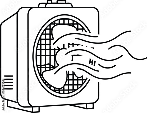 Vector graphic illustration of a dehumidifier with hot air blowing out