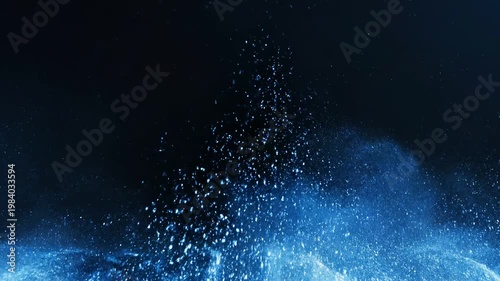 Glowing tidal wave surges under dark night sky with sparkling particles 4k video