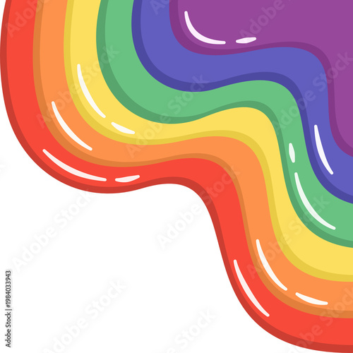 Colorful Rainbow Waves Corner Border Illustration, LGBTQ Pride Symbol with Glossy Wavy Lines, Vibrant Abstract Equality Design Isolated 