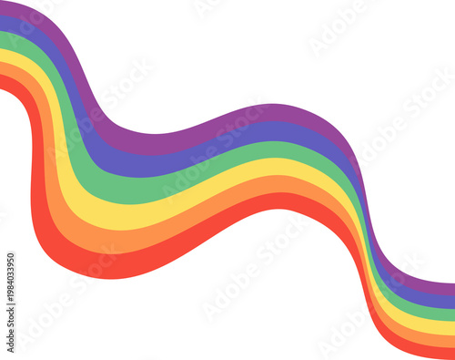 Vibrant Layered Wavy Rainbow lines Illustration, Colorful Pride Striped Flow, Dynamic LGBTQA Symbol Design Element Isolated
