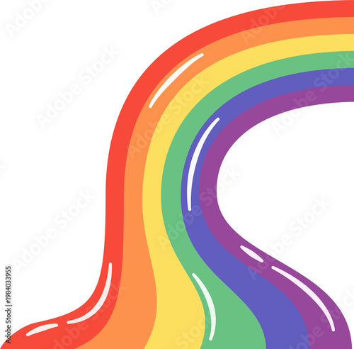 Vibrant Glossy Rainbow Curve Illustration, Soft Effect Wavy Pride Lines, Colorful Dynamic LGBTQA Symbol Design Element Isolated 