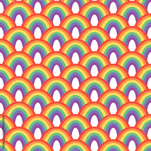 Seamless Pattern of Minimalist Rainbow Pride, Colorful Arch Symbol for LGBTQ+ Equality and Diversity, Fabric and Modern Wallpaper