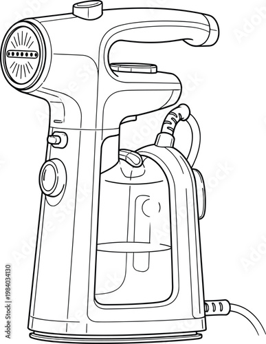 Vector illustration of a handheld garment steam cleaner with a water tank
