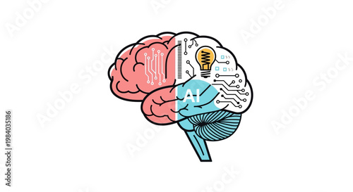 Brain with lightbulb idea thinking concept.