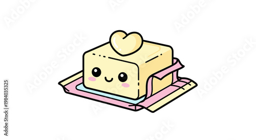 Cartoon butter block with heart on top.